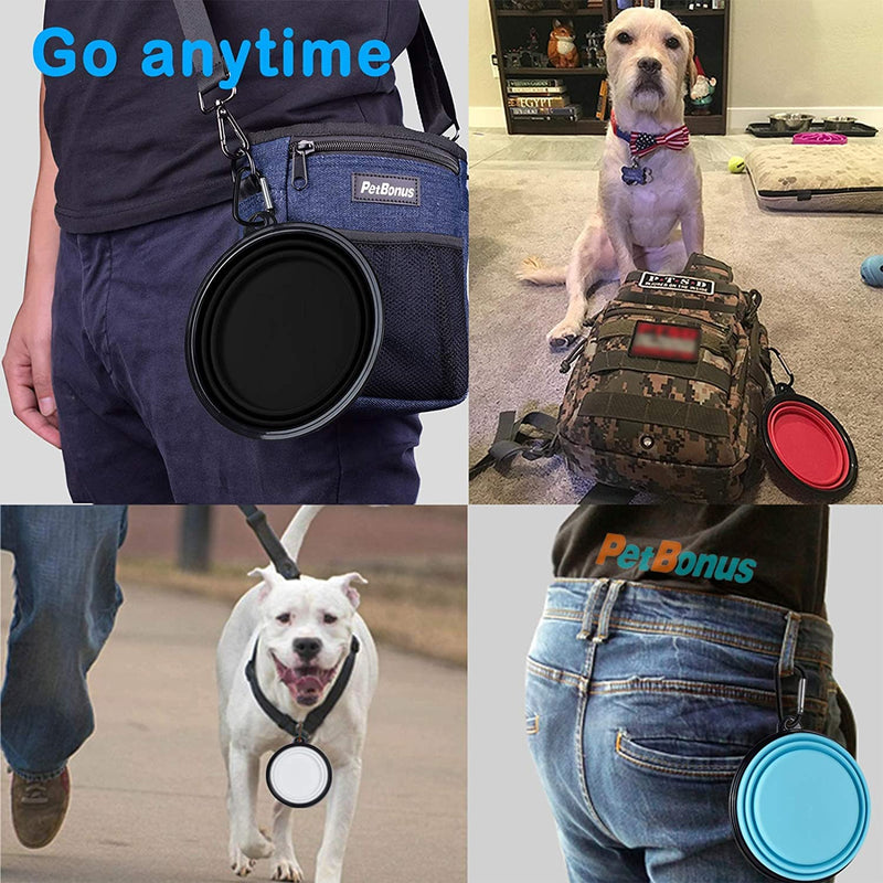 PetBonus 2-Pack Silicone Collapsible Dog Bowls, BPA Free Dishwasher Safe, Portable Foldable Expandable Travel Bowl, Food Water Feeding Cup Dish for Dogs Cats with 2 Carabiners Small Black + Black - BeesActive Australia