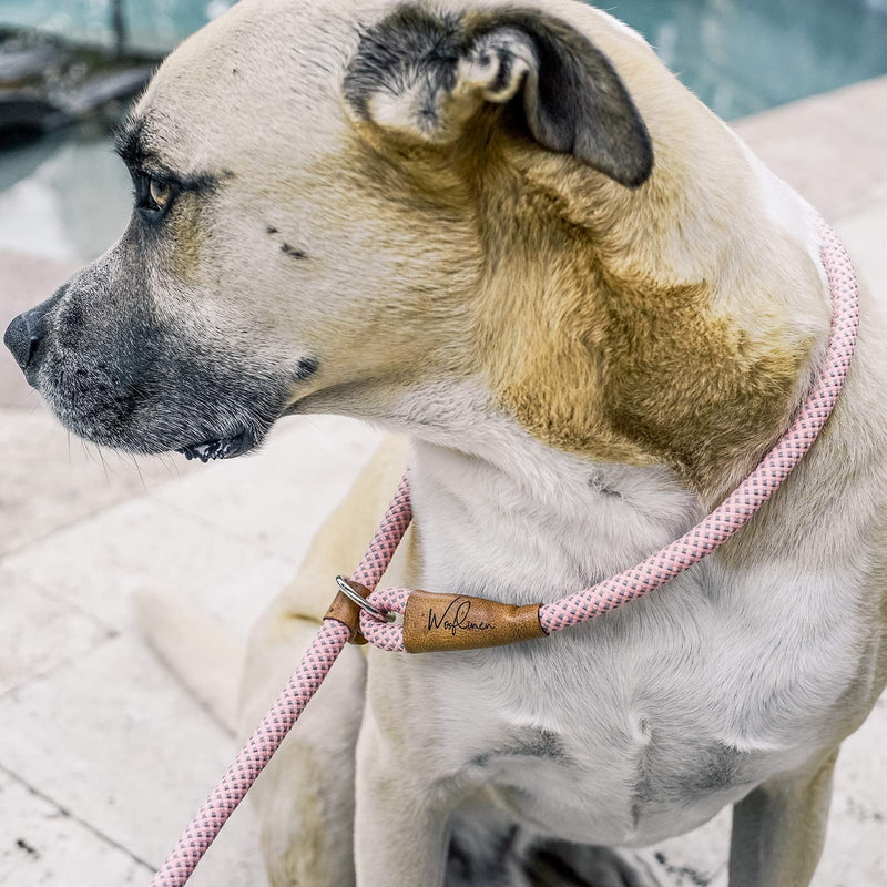 Wooflinen Ultra Reflective Premium Dog Slip Leash Made from Mountain Climbing Rope - Great for Training and The Strongest Pullers 6 Foot Pink Marshmallow - BeesActive Australia