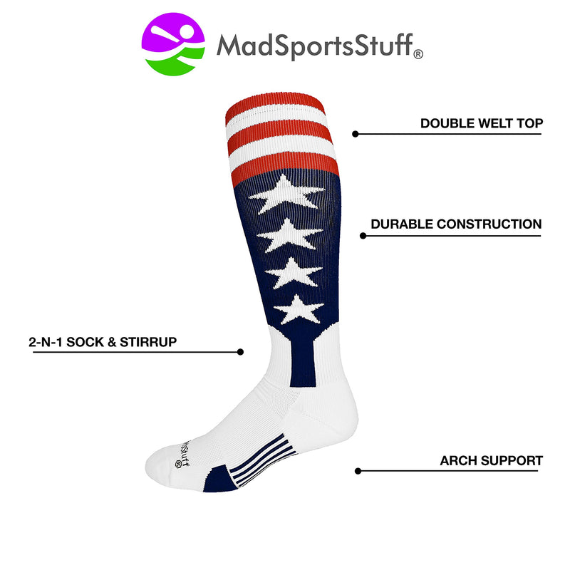 [AUSTRALIA] - MadSportsStuff USA Flag Baseball Patriotic Stirrups Socks with Stars and Stripes Navy/Red/White Small 