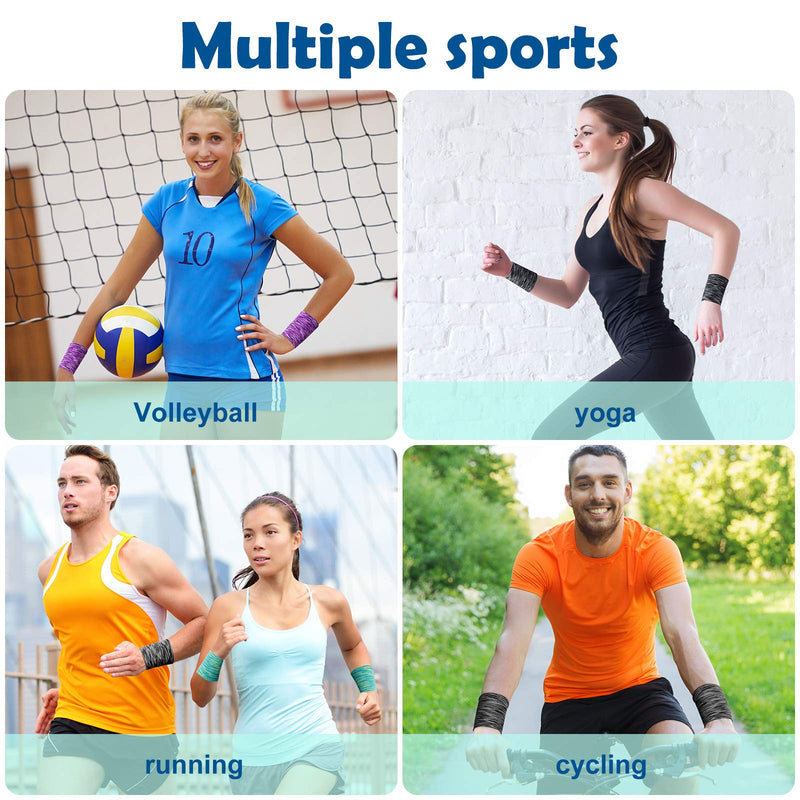 6 Pairs Cooling Wristbands Athletic Exercise Wrist Sweatband Ice Cooling Sweat Absorbing Wristband for Men Women Gym Yoga Sports Blue, Black, Purple - BeesActive Australia