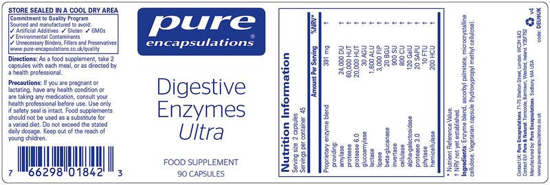 Pure Encapsulations - Digestive Enzymes Ultra - Broad Spectrum Vegetarian Digestive Enzymes - 90 Capsules - BeesActive Australia