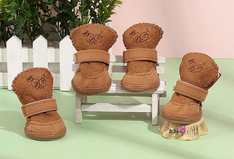 GabeFish Puppy Cute Cozy Warm Anti Slip Winter Boots for Small Medium Dogs Pets Cats Thicken Fleece Snow Shoes Label: 5 (Weight: 12lb) Brown - BeesActive Australia