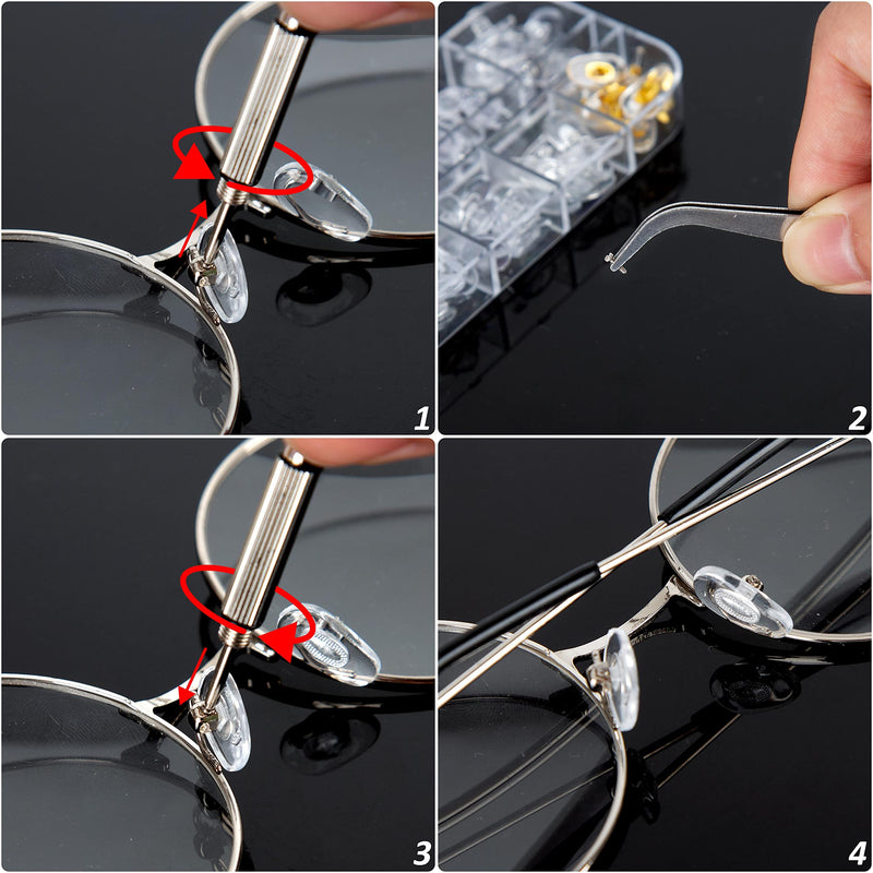 Eyeglass Nose Pads Glasses Repair Kit with 80 Screws Tweezers Small Screwdriver for Glasses 12 Styles 60 Pairs - BeesActive Australia