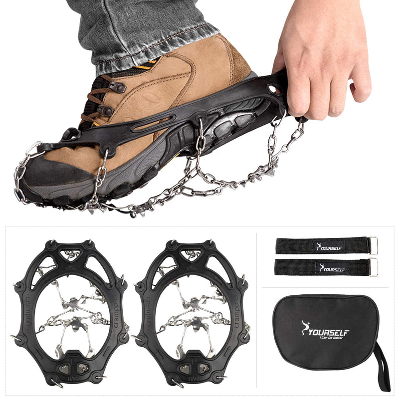 SYOURSELF Crampons Ice Cleats Snow Grips Ice Grippers Traction Anti-Slip Stainless Cleats with 24 Steel Spikes for Shoes Boots Winter Outdoor Walking Jogging Climbing Hiking Fishing Black Medium - BeesActive Australia