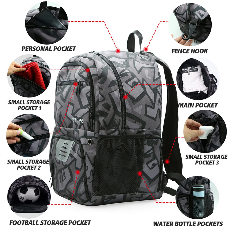 ZOEA Youth Soccer Bags - Boys Girls Backpack for Soccer, Basketball & Football & Volleyball with Ball Compartment Camouflage Black - BeesActive Australia