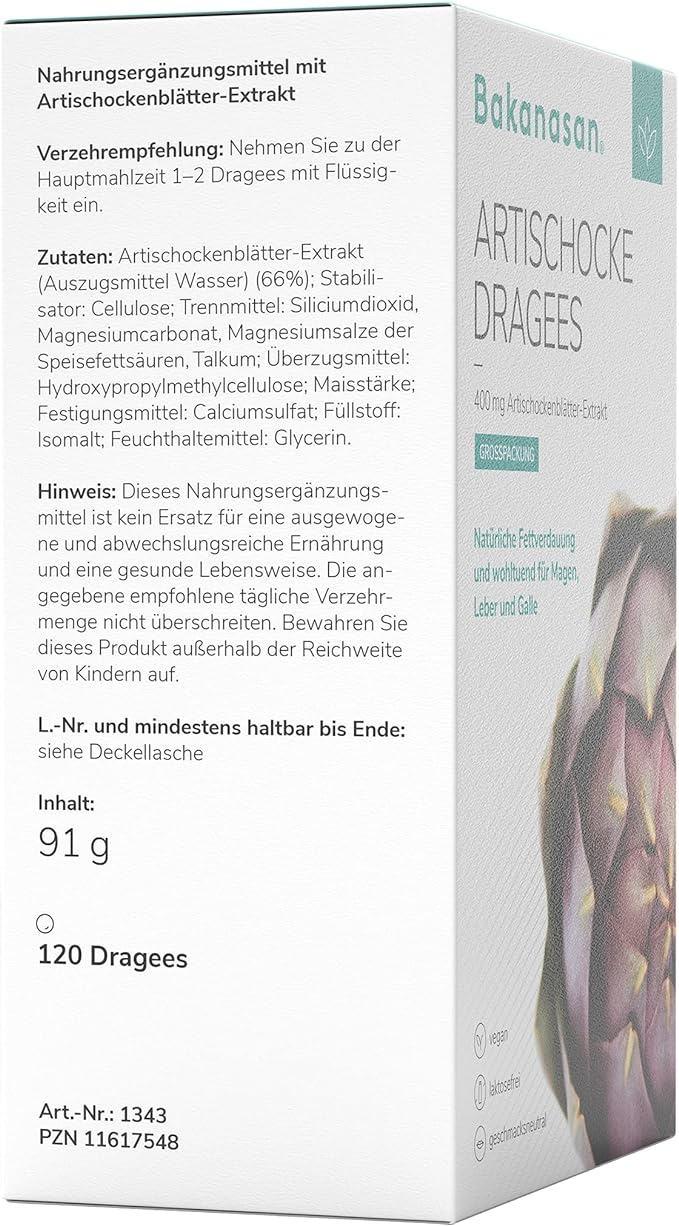 BAKANASAN Artichoke Tablets 120 tablets (60 to 120 days supply) Artichoke Leaf Extract 400mg [Genuine Product] - BeesActive Australia