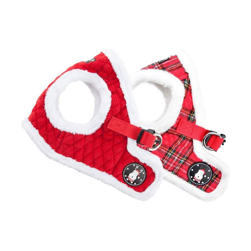 Puppia Christmas Winter Dog Harness Vest Step-in No Pull Cold Weather No Choke Warm Fleece Walking Training for Small & Medium Dog Puppia Blitzen Harness B Checkered Red - BeesActive Australia