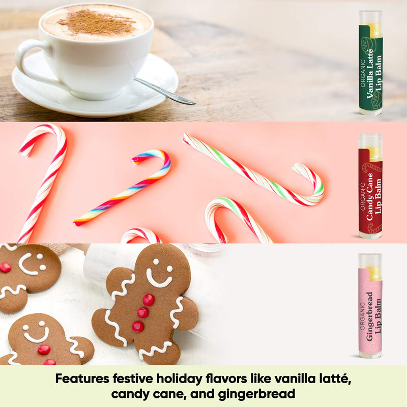 USDA Organic Lip Balm Trio by Sky Organics (3 Sticks) Winter Flavors Gift Pack Cruelty-Free Candy Cane, Gingerbread, Vanilla Latté Lip Balm Gift Set for Dry Lips Limited Edition Made In USA - BeesActive Australia