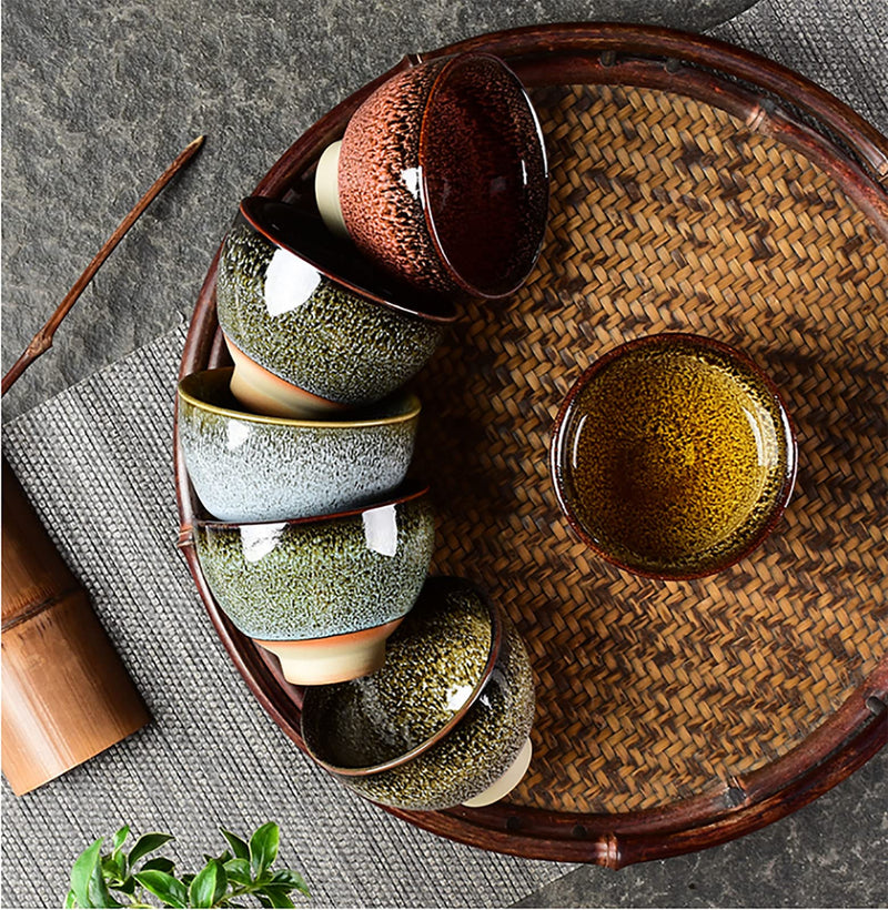 Puoyikt Chinese Ceramic Kung Fu Tea Set of 6, Japanese Tea Cup, Sake Cup, Ceramic Tea Cup, Ceramic Tea Set (6 colors) 6 colors - BeesActive Australia