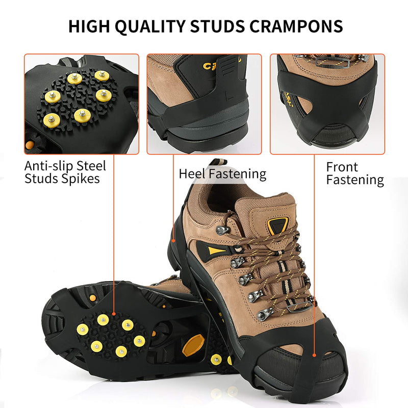 XYZLH Ice Cleats, Ice Grips Traction Cleats Grippers Non-Slip Over Shoe/Boot Rubber Spikes Crampons with 10 Steel Studs Crampons + 10 Extra Replacement Studs Black Small - BeesActive Australia