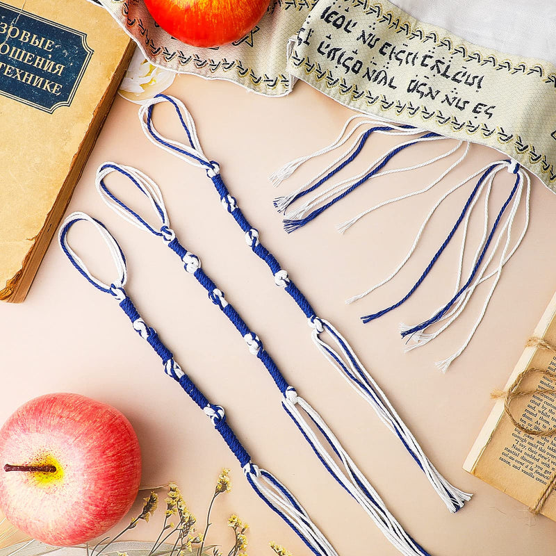 Tzitzits White with Blue Thread Royal Blue Small Tassels Prayer Shawl Accessories Fringes Home Decor Tassels (8 Pieces) Blue, White 8 - BeesActive Australia