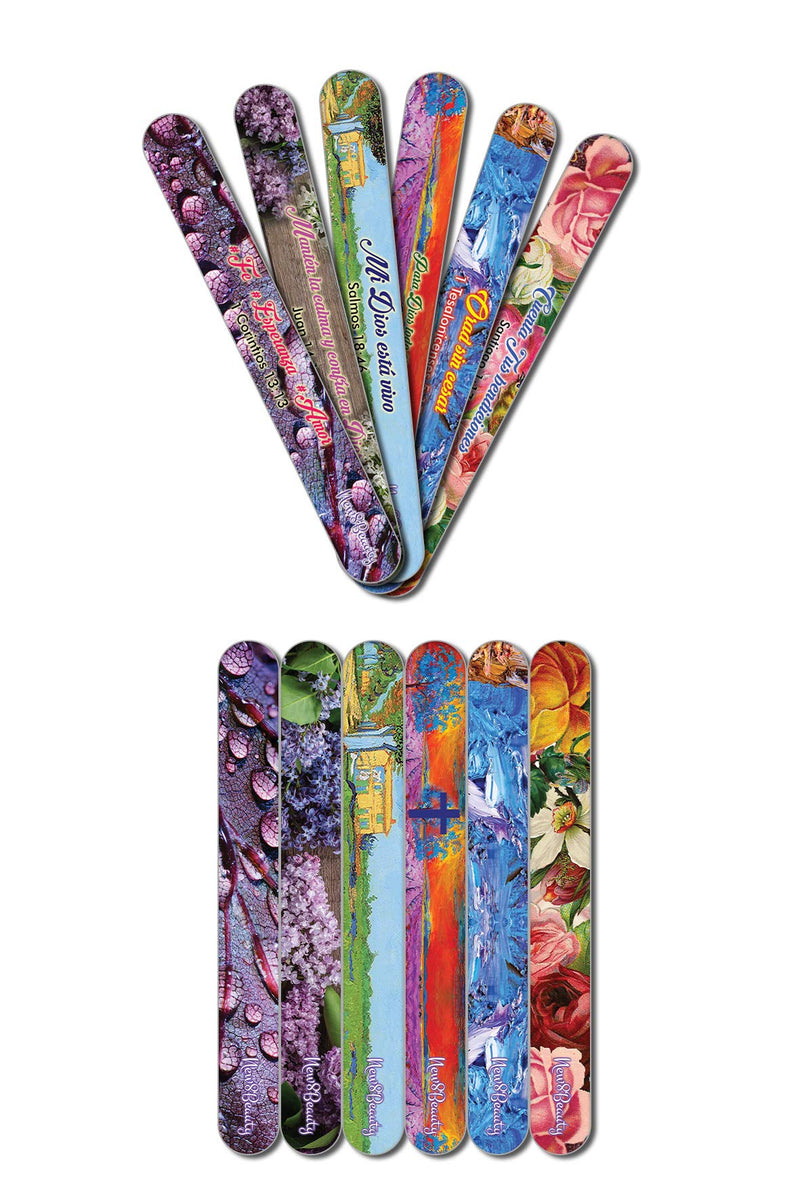 Spanish Christian Emery Board - Faith Hope Love (12-Pack) - Professional Nail File Set - 150/150 Grit - Stocking Stuffers Premium Quality Gift Ideas for Women and Men - BeesActive Australia