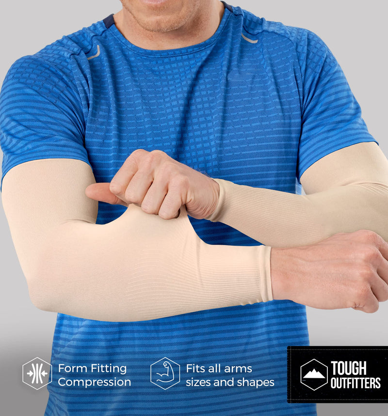 UV Sun Protection Arm Sleeves for Men & Women - UPF 50 Sports Compression Cooling Sleeve - Skin Cancer Foundation Recommended OSFM Light Beige - 1 Pair - BeesActive Australia
