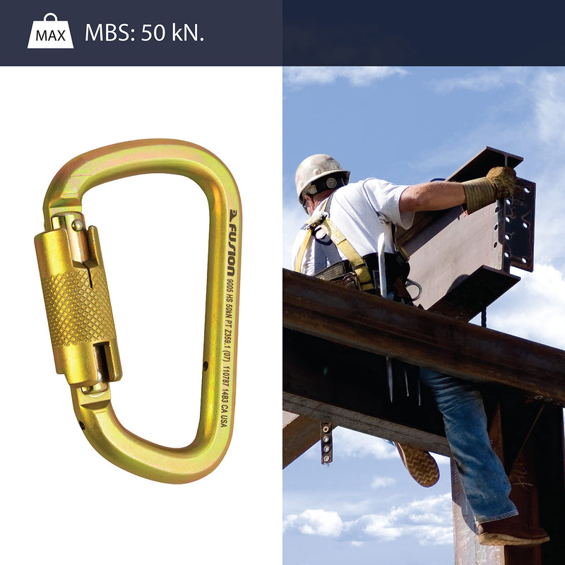 Fusion Climb Tacoma Steel High Strength Auto Lock Modified D-Shaped Carabiner, Gold (FP-9005-PKHS-GLD) - BeesActive Australia