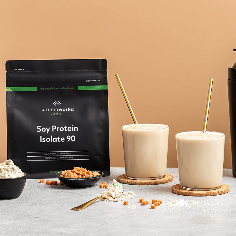 Soy Protein 90 (Isolate) Protein Powder | 100% Plant-Based | Low Fat | No Added Sugar | Gluten-Free | Protein Works | Caramel Macchiato | 500 g - BeesActive Australia