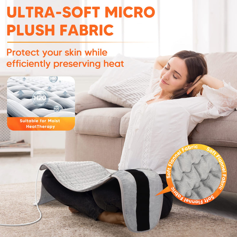 Heat Pads for Back Pain Relief, Aisutha Soft Heat Pad with Auto Shut Off and 6 Heat Level Settings, Detachable Heating Pad with Zipper Hook and Loop Fastener, Machine Washable, 12" x 48" 12" x 48", Grey - BeesActive Australia