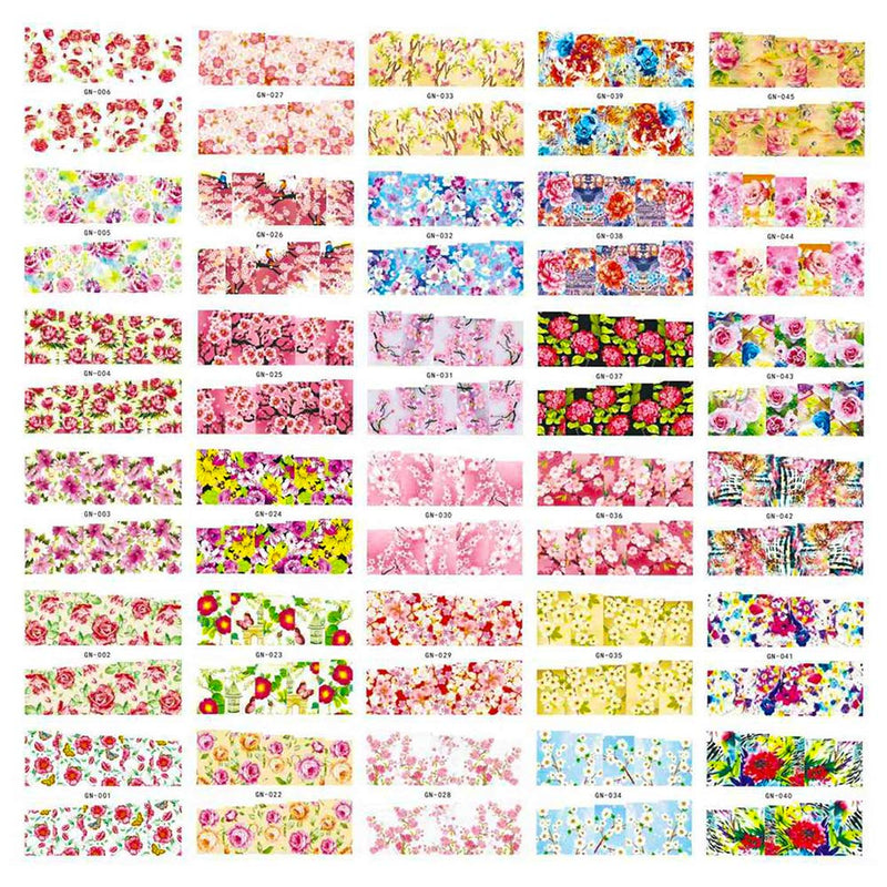 DANNEASY 48 Sheets Floral Nail Water Transfer Decals Full Wraps Nail Stickers Design Manicure Kit for Women with 1Pc Nail File + Wood Cuticle Stick kit 1 - BeesActive Australia