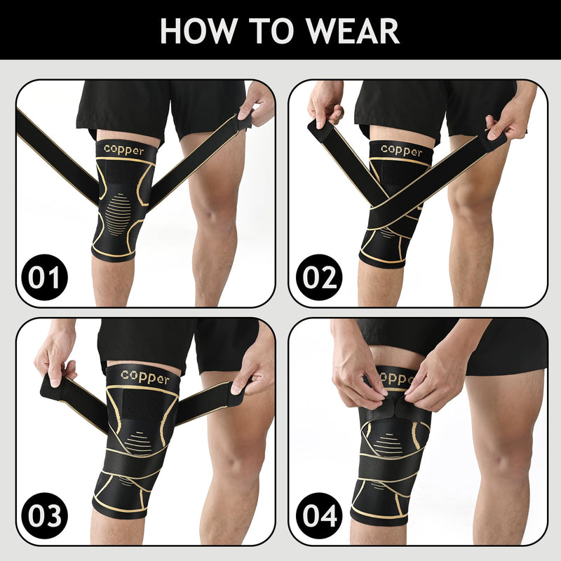 JHVW Copper Knee Braces with Strap for Knee Pain(2 pack)- Knee Compression Sleeve Support for Men & Women,Arthritis,Working Out Medium - BeesActive Australia