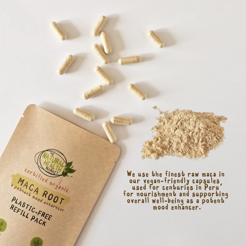 Organic Maca Root Capsules 600mg 120 Capsules by The Natural Health Market � Soil Association Organic Certified - BeesActive Australia