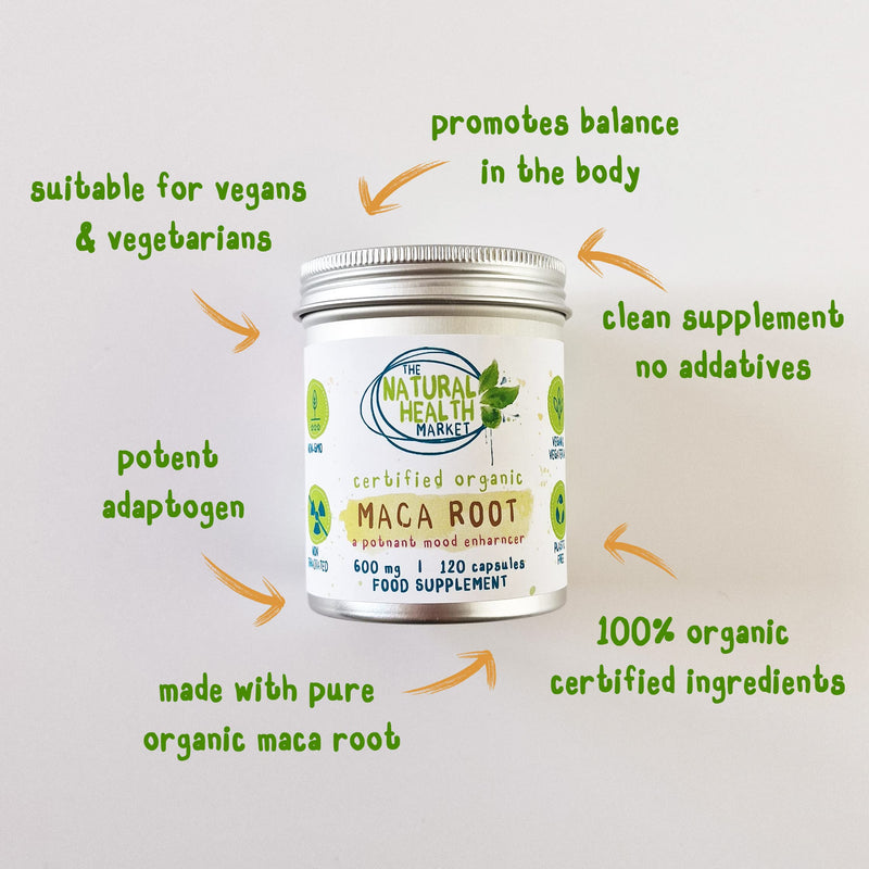 Organic Maca Root Capsules 600mg 90 Capsules by The Natural Health Market � Soil Association Organic Certified 90 count (Pack of 1) - BeesActive Australia