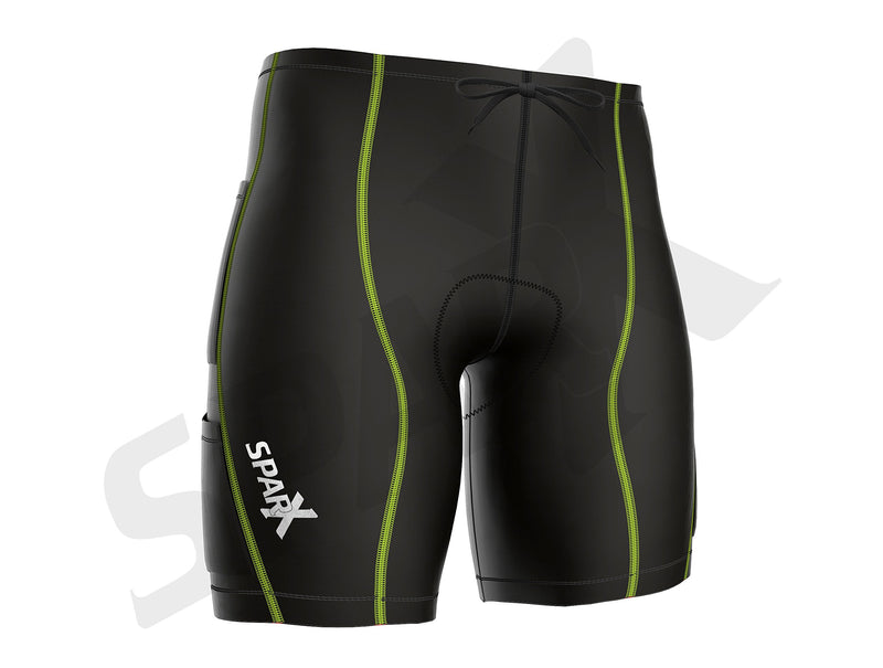 Sparx Energy Compression Triathlon Short Tri Cycling Short Bike Swim Run 7060 Black/Neon Green Small - BeesActive Australia