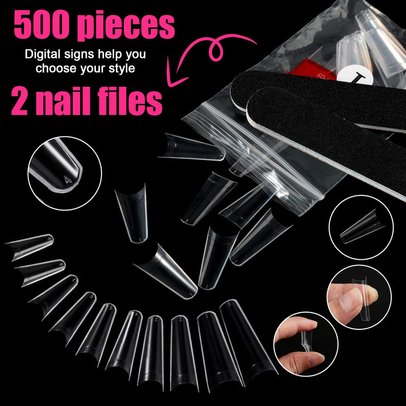 500pcs Clear Nail Tips Acrylic Nails, Half Cover Nails Tips French Nail Tip 10 Sizes with Case for Nail Salons and DIY Nail Art - BeesActive Australia