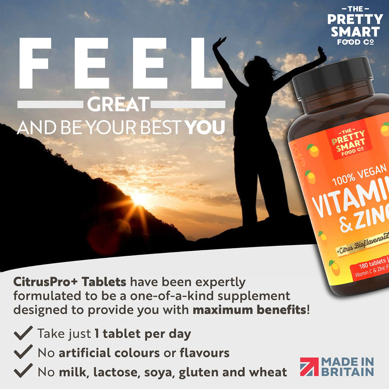 Powerful Vitamin C and Zinc Tablets - Vitamin C 1000mg with Zinc - 6 Month's Supply - Boosted with Citrus Bioflavonoids & Bamboo - For The Maintenance of a Normal Immune System - 180 Tablets - UK Made - BeesActive Australia