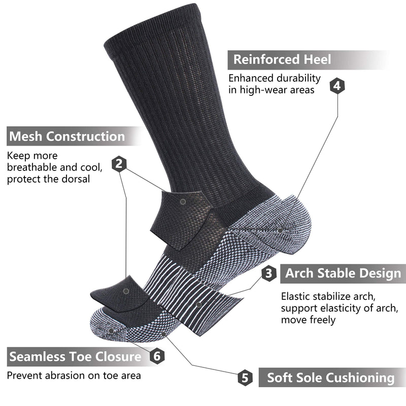 Copper Running Socks, Hissox Unisex Ankle Crew Moisture Wicking Anti Smell Sport Trekking Hiking Cushion Socks 6 Pairs-black-crew-moisture Wicking Socks L:Men 10.5-13;Women 11.5-14 - BeesActive Australia