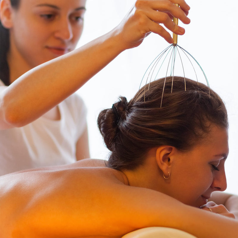 Relaxdays Head Massager, 12 Prongs with Safety-Tips, Scalp Massager for Manual Massages, Metal, Gold - BeesActive Australia
