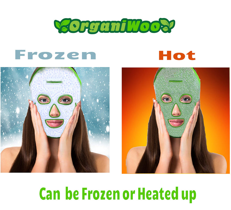 Hot & Cold Therapy Face Ice Mask from OrganiWoo with Freezer Bag, Therapeutic Heat or Cooling Compress, Flexible Beads, Full Face Cover for Migraines, Puffy Eyes, Bruising, Hangover - BeesActive Australia