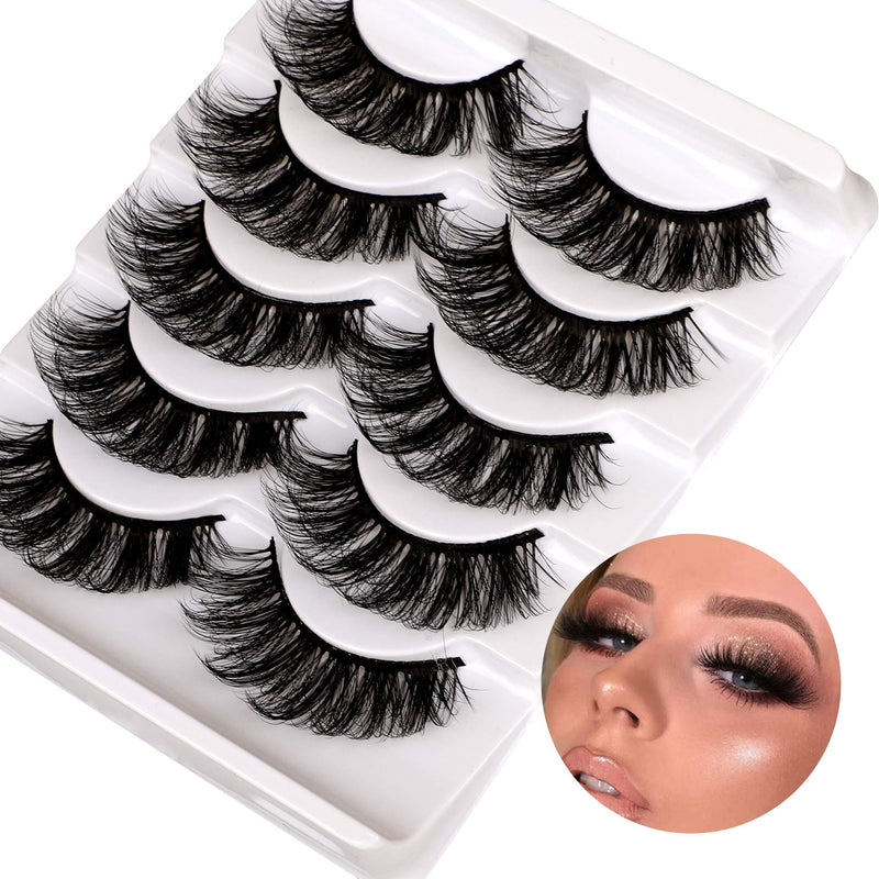 ALICROWN Mink Lashes Faux Wispy Natural Volume Lashes Pack 5D Fluffy Crossed False Eyelashes Full Handmade 5 Pairs Lashes A - BeesActive Australia