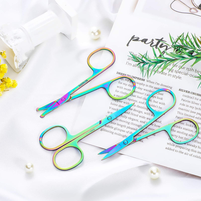 4 Pieces Cuticle Scissors Curved and Rounded Eyebrow Scissors Multi-purpose Nail Scissors Facial Hair Scissors Stainless Steel Small Grooming Scissors for Eyelashes Mustache Trimming (Rainbow) Rainbow - BeesActive Australia
