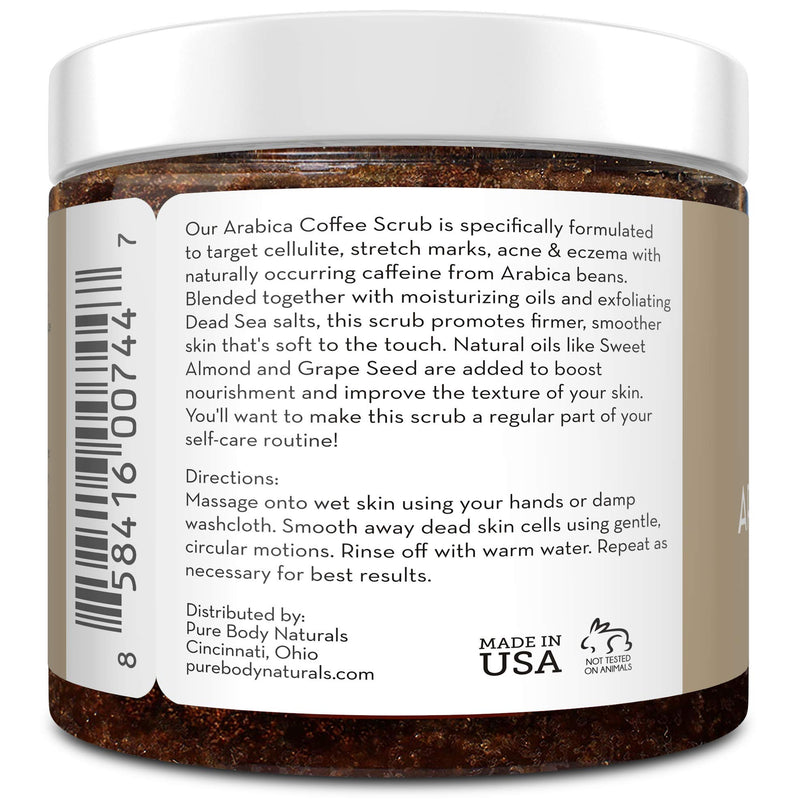 Arabica Coffee Body Scrub Exfoliator with Coconut and Shea Butter for Cellulite and Stretch Marks, Coffee Scrub for Eczema, Stretch-marks, and Cellulite by Pure Body Naturals, 8.8 Ounce - BeesActive Australia