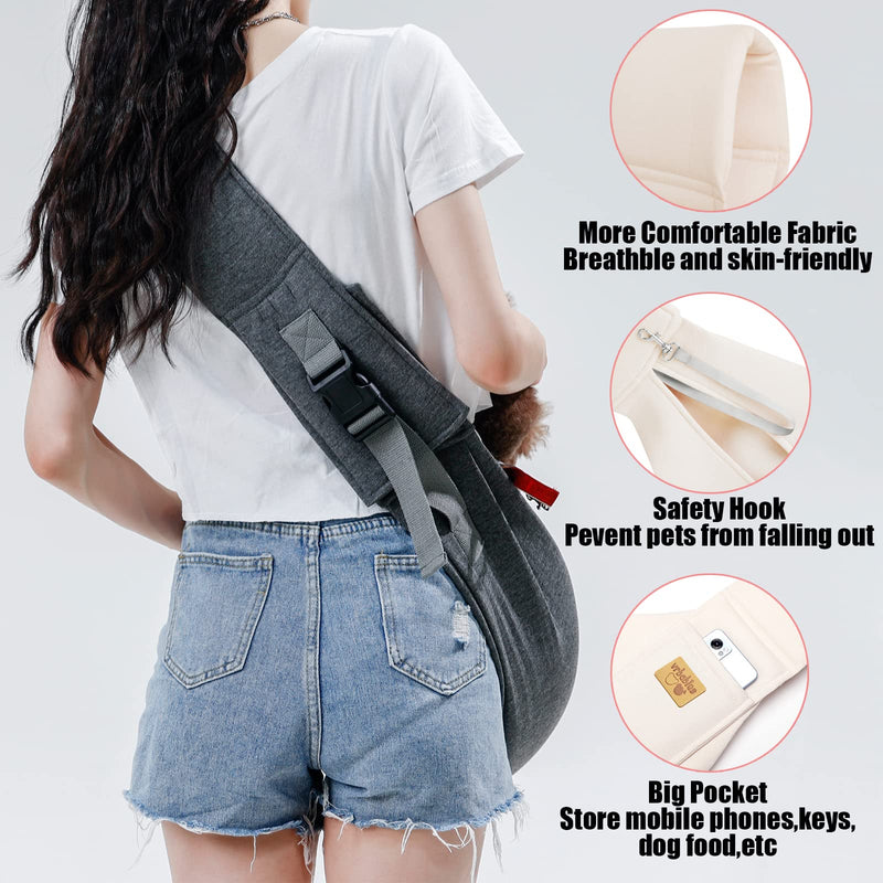 vrbabies Pet Dog Sling Carrier for Small Dogs Comfortable Adjustable Strap Hands Free Travel Safe Sling Bag Carrier for Dogs Cats Beige - BeesActive Australia