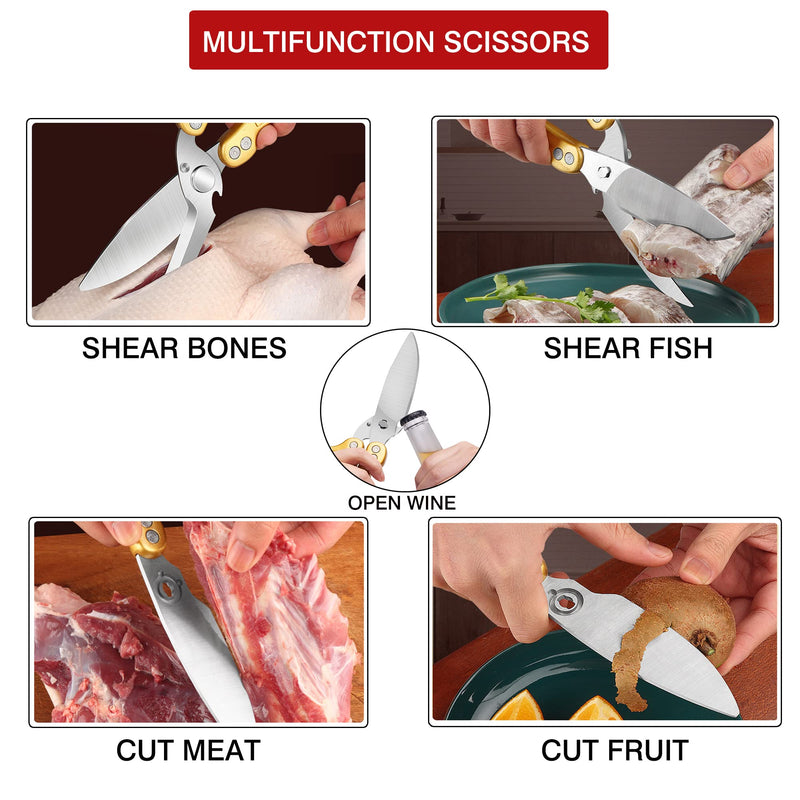SLEMOON Kitchen Shears Heavy Duty Poultry Shears Meat Cutting Dishwasher Safe and Stainless Food Kitchen Scissors for Chicken Turkey Thanksgiving,Burgundy Burgundy - BeesActive Australia