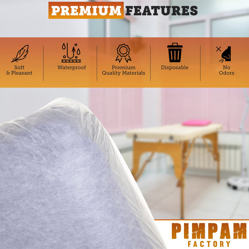 PimPam Factory - Odourless NWF Fitted Massage Couch Cover - Liquid Repellent - Disposable Massage Table Cover 31.4 x 82.7 in - Fitted Protective Sheet for Treatment Tables - Made in EU - Pack 10 80x210 - BeesActive Australia
