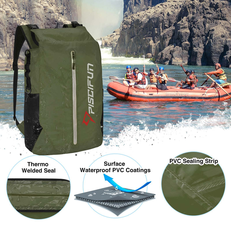 Piscifun LT Dry Bag Waterproof, Floating Dry Backpack, Lightweight Waterproof Dry Bag with Waist Pouch and Phone Case for Kayaking, Camping, Beach, Boating & Swimming for Men & Women 10l,20l,30l,40l Army Green - BeesActive Australia