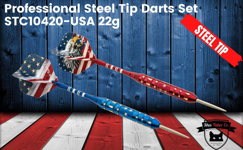 SHOT TAKER CO. EST. 2017 Steel Tip Darts Set - Professional Darts Steel Tip for Dartboard - Includes Brass Barrels + Plastic & Aluminum Shafts + Rubber O'Rings + Flights + Darts Sharpener + Wrench 22g- USA -STC10420 - BeesActive Australia