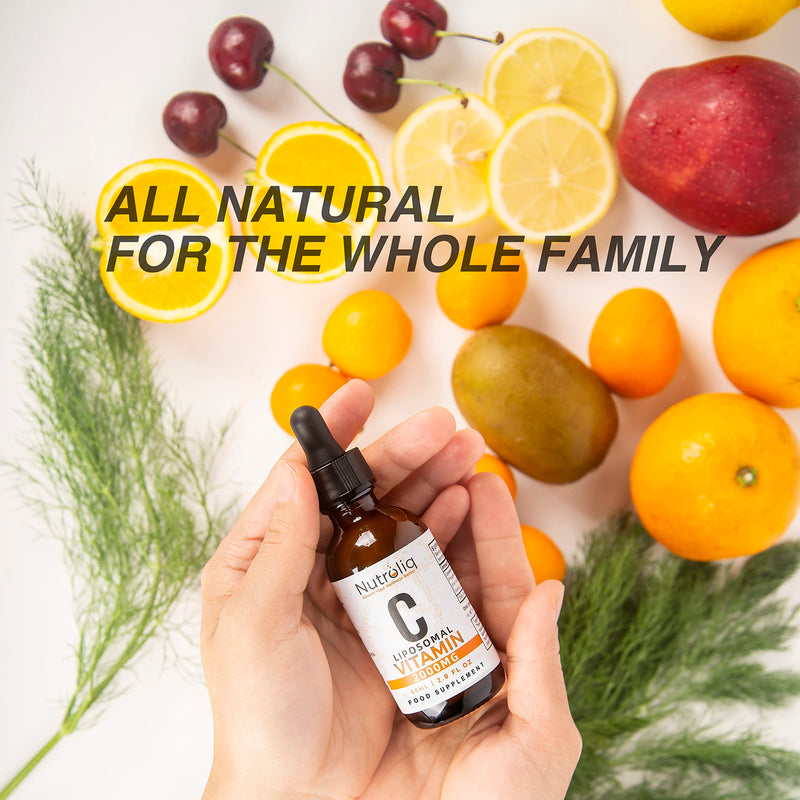 Nutroliq Liposomal Vitamin C Liquid Drops - Vegan Supplements for Men & Women's Health - Helps Boost Immune System - Quick-Absorbing, 2000mg Per Serving, Natural Orange Flavour - 60ml Glass Bottle - BeesActive Australia
