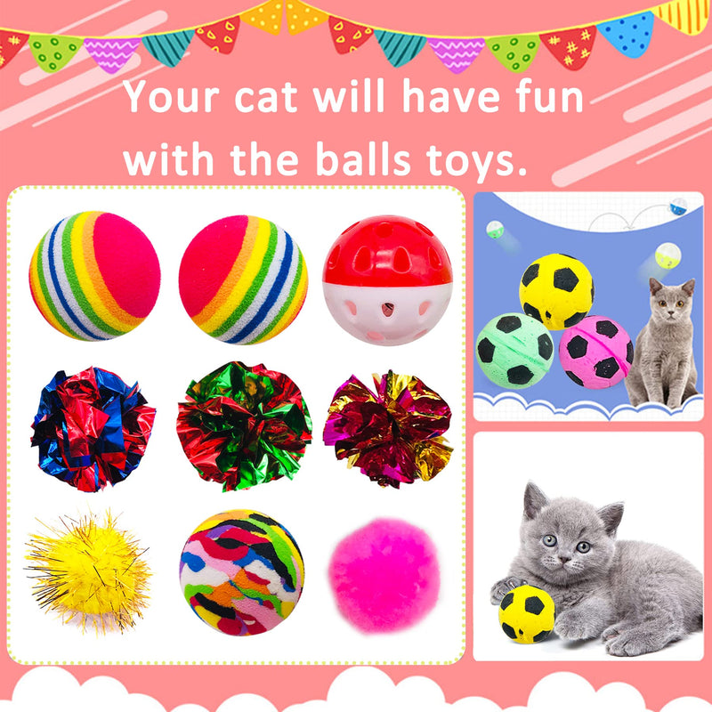 JpGdn 25/30pcs Cat Toys Balls with Feather Bell for Indoor Kitten Adult Cats Interactive Collapsible Cat Tunnel Teaser Wand EVA Rainbow Golden Thread Pom Poms Paper Footballs Wool Felt Ball Toy Set Cat toy ball - BeesActive Australia