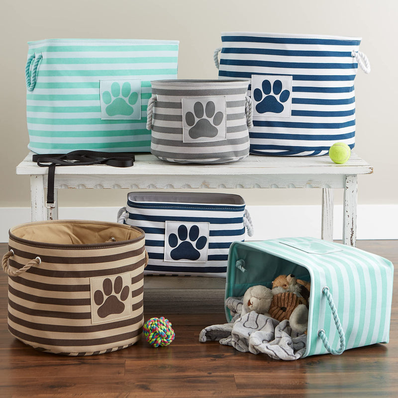 Bone Dry Pet Storage Collection Striped Paw Patch Bin, Small Round, Gray - BeesActive Australia