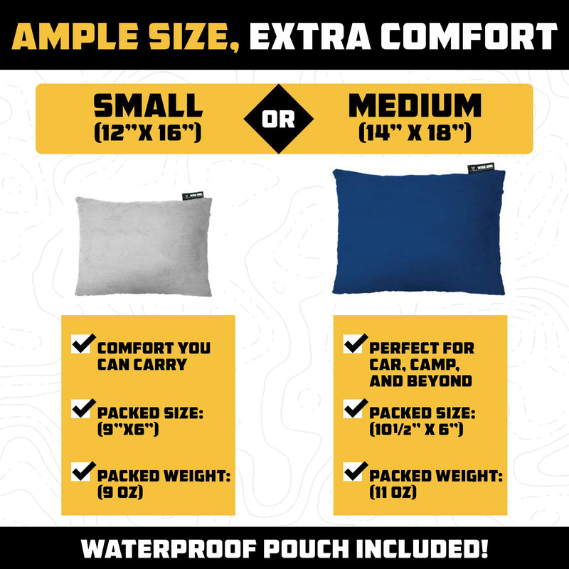 Wise Owl Outfitters Camping Pillow - Essential Camping Accessories, Backpacking Pillow for Sleeping and Traveling - Compressible Memory Foam Travel Pillow, Compact - Small/Medium Blue Medium (Pack of 1) - BeesActive Australia