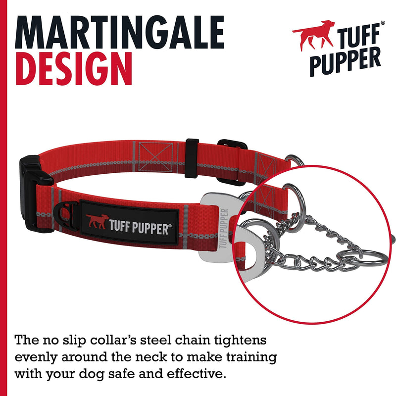 Tuff Pupper Martingale Collar for Dogs | Gentle Nylon & Steel Chain Limited Cinch Design is Perfect for Training | Dual Leash Attachment Points | Durable Quick Release Buckle | Sizing for All Breeds Small (12-16" Neck) Fiery Red - BeesActive Australia