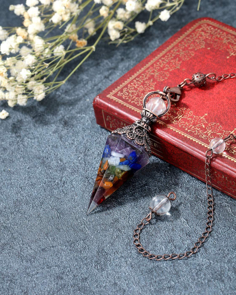 JOVIVI 7 Chakra Dowsing Pendulum Crystal Healing Hexagonal Gemstone Crystals Point Pendulum for Divination Scrying Dowser 7 Chakra Crystals - BeesActive Australia