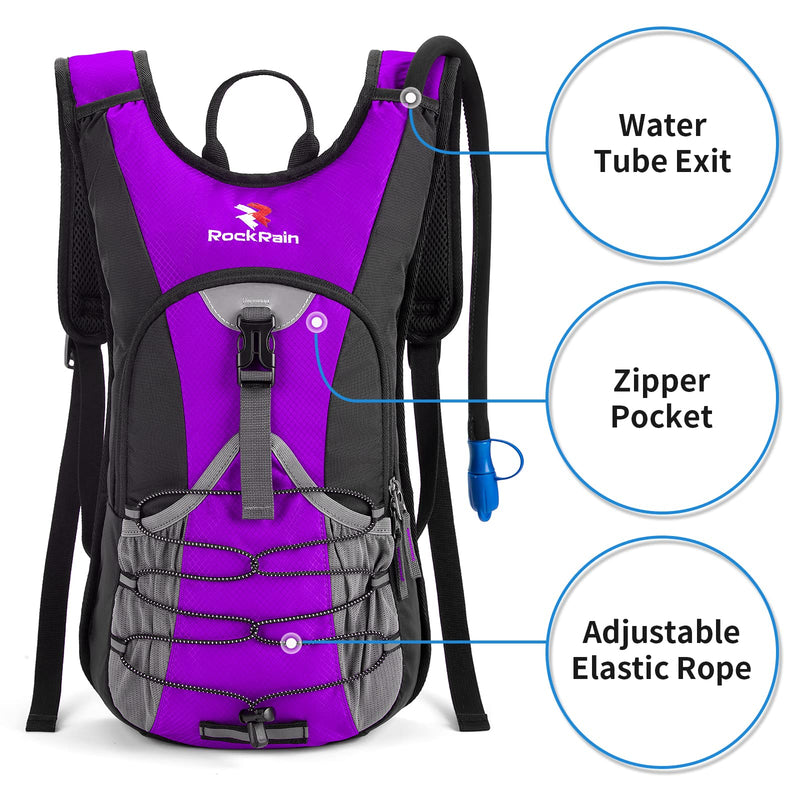 ROCKRAIN Hydration Backpack Insulated Hydration Pack with 2L BPA Free Water Bladder for Hiking, Running, Climbing and Cycling, Perfect for Men, Women, Kids, Lightweight Daypack Violet - BeesActive Australia