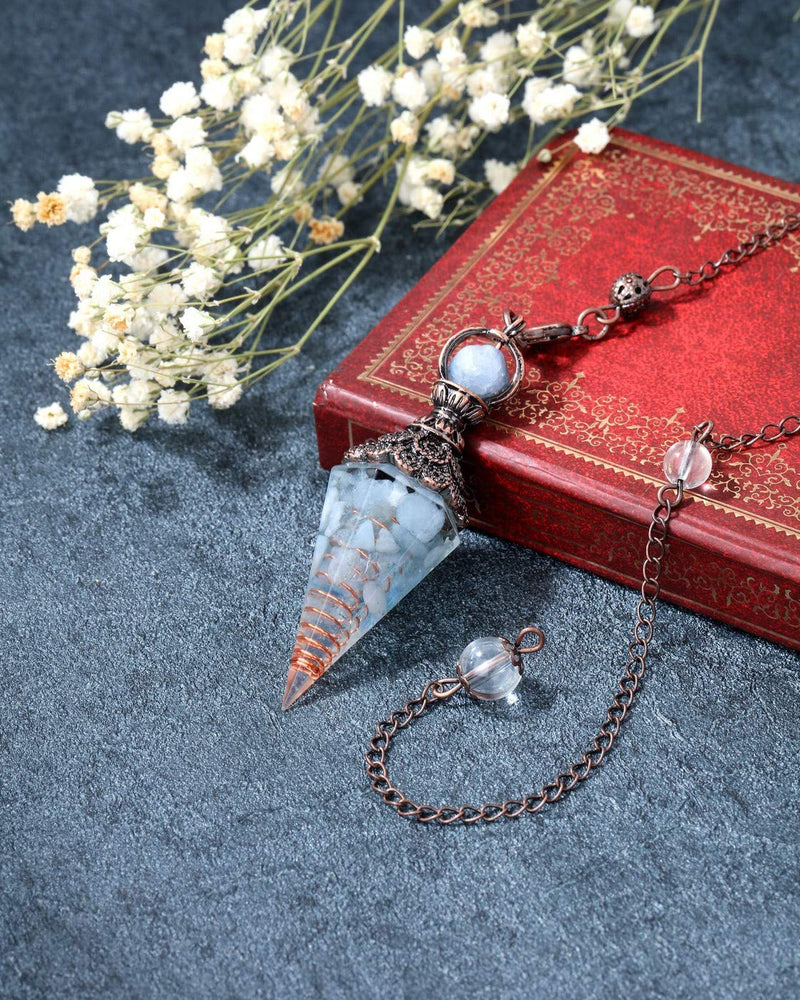 JOVIVI Aquamarine Dowsing Pendulum Crystal Healing Blue Hexagonal Gemstone Crystals Point Pendulum for Divination Scrying Dowser - BeesActive Australia