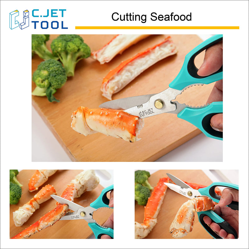 C.JET TOOL 8" Sharp Stainless Kitchen Scissors Meat Vegetables Herbs Food Cutting Shear Heavy Duty Cooking Scissors with Soft Grip Utility Multi-Purpose Carton Opening Tip Blade (Turquoise) Turquoise - BeesActive Australia
