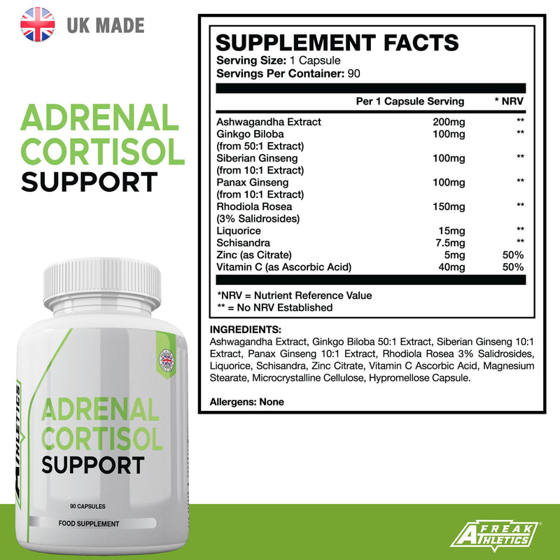 Adrenal & Cortisol Support - 90 Capsules - Fatigue & Cortisol Support - Adrenal Gland Health UK Made - BeesActive Australia