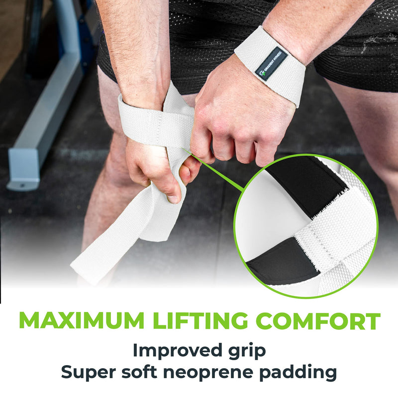 Gradient Fitness Weight Lifting Wrist Straps (2 Pack) | Soft Neoprene Padded 20” Straps. Reduces Injury Risk for Weightlifting, Bodybuilding, Powerlifting, Strength Training, and Deadlifts White - BeesActive Australia