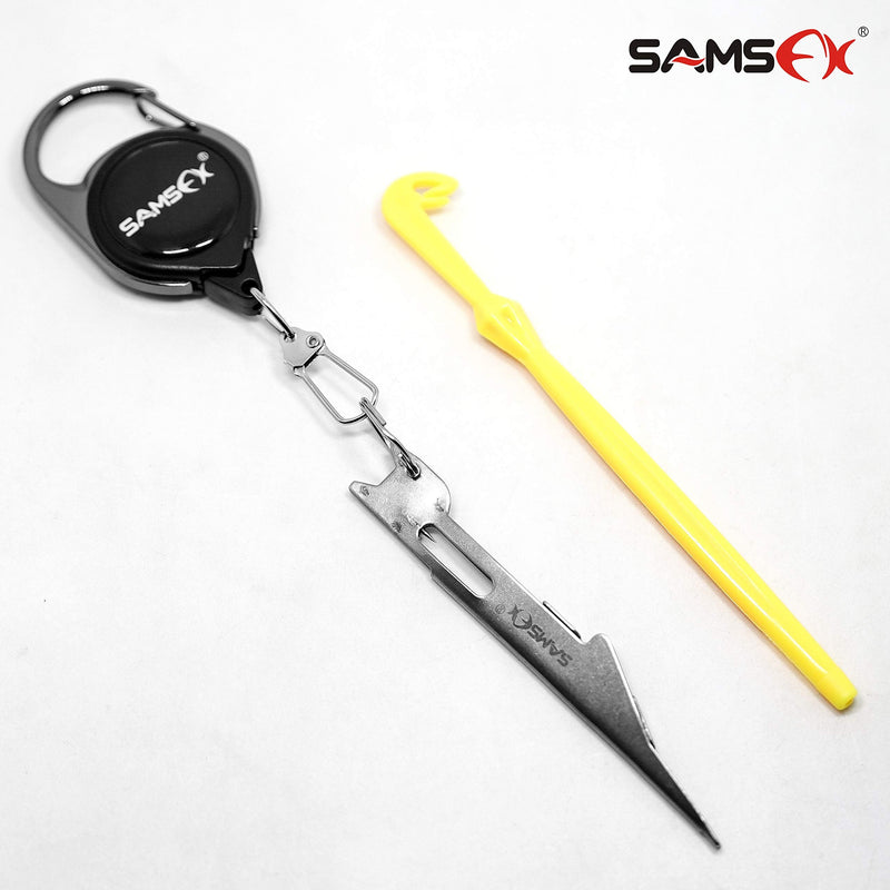 SAMSFX Fly Fishing Knot Tying Tool for Hooks, Lures and Lines, Quick Loop Tyer, Zinger Retractors Combo 4" Silver Knot Tool with Retractor & Loop Tyer - BeesActive Australia